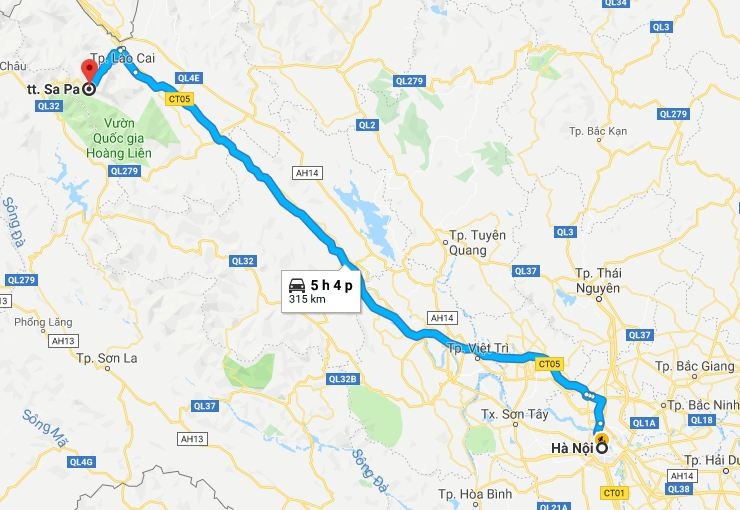 Khoảng cách từ Hà Nội tới Sapa khoảng 370km